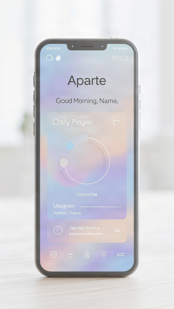 L'application Accueil de l'application Aparté montrant un design apaisant et moderne.